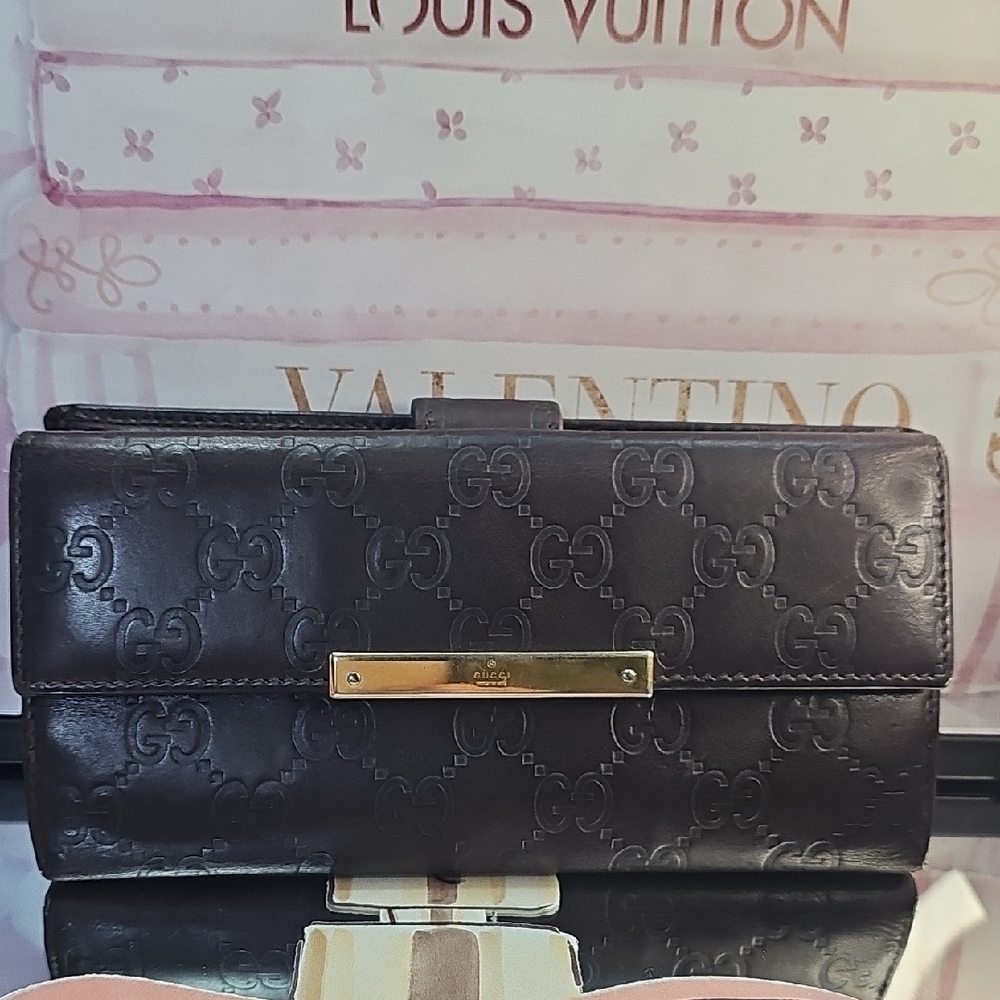Gucci Guccissima GG Long Wallet Handbag Leather Wristlet Crossbody